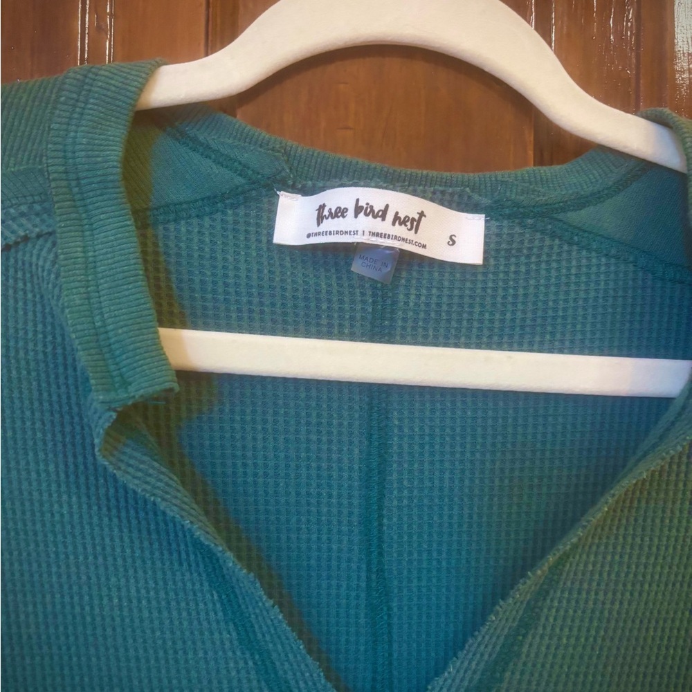 Three Bird Nest Oversized Long Sleeve Pullover in Forest Green - Picture 3 of 5